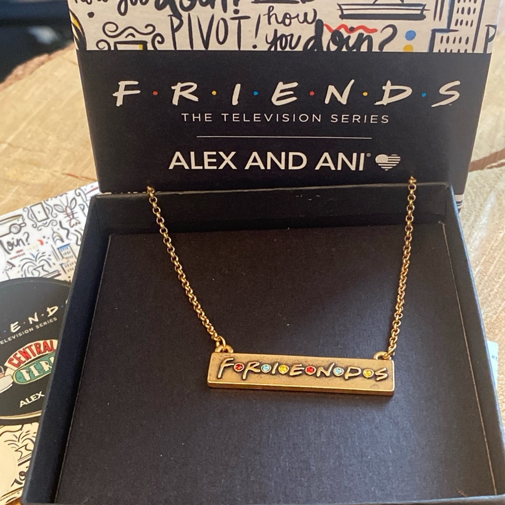 Alex and Ani FRIENDS TV show logo bar 18" adjustable gold necklace